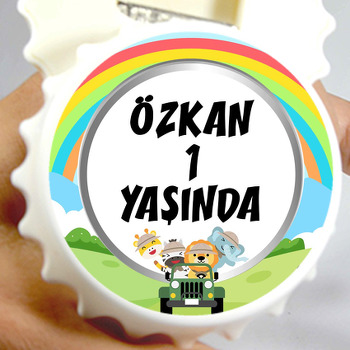 Sevimli Safari Hayvanları ile Gökkuşağı Temalı Kapak Şekilli Magnet Açacak