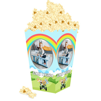 Sevimli Safari Hayvanları ile Gökkuşağı Temalı Popcorn Kutusu