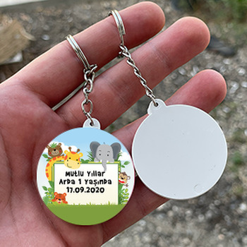 Sevimli Safari Temalı Daire Plastik Anahtarlık