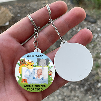 Sevimli Safari Temalı Resimli Daire Plastik Anahtarlık