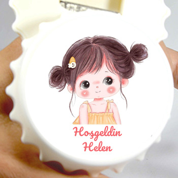 Sevimli Sarı Elbiseli Kız Temalı Kapak Şekilli Magnet Açacak