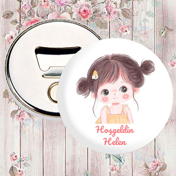 Sevimli Sarı Elbiseli Kız Temalı Magnet Açacak