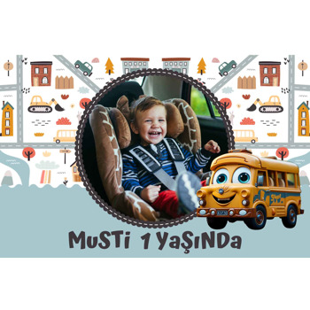Sevimli Sarı Otobüs Temalı Doğum Günü Magnet