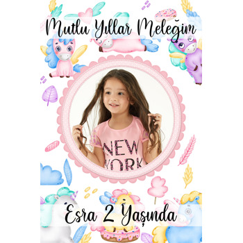 Sevimli Soft Unicorn Temalı Doğum Günü Magnet