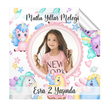 Sevimli Soft Unicorn Temalı Resimli Kare Etiket