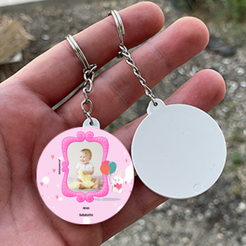 Sevimli Tavşan Bebek Daire Plastik Anahtarlık