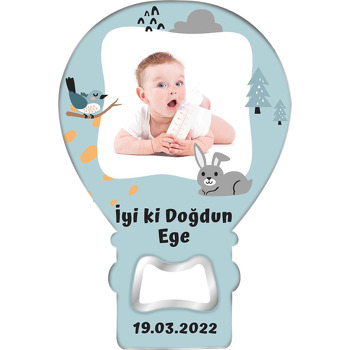 Sevimli Tavşan ile Kuş Temalı Balon Ahşap Magnet 