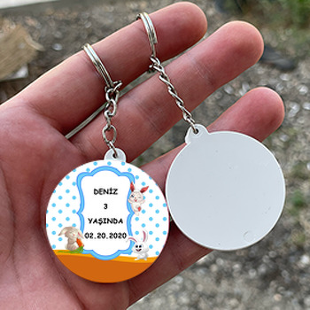 Sevimli Tavşanlar Temalı Daire Plastik Anahtarlık