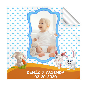 Sevimli Tavşanlar Temalı Doğum Günü  Kare Etiket