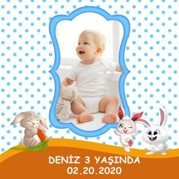 Sevimli Tavşanlar Temalı Doğum Günü   Kare Parti Afiş