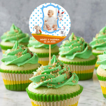 Sevimli Tavşanlar Temalı Resimli Kürdan Süs