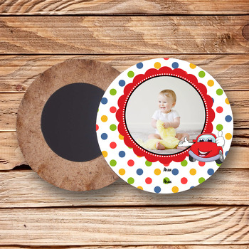 Sevimli Vosvos Temalı Resimli Ahşap Daire Magnet