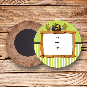 Shrek Temalı Ahşap Daire Magnet