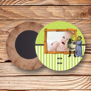 Shrek Temalı Resimli Ahşap Daire Magnet