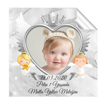 Silver Angel Temalı Resimli Kare Etiket