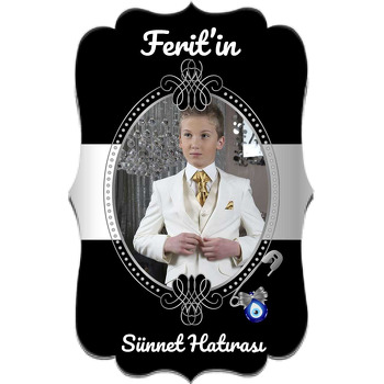 Silver Şerit ile Elips Çerçeve Siyah Fonda Sünnet Temalı Özel Kesim Magnet