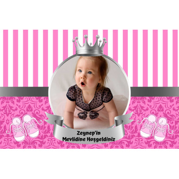 Silver Taç ile Flamada Pembe Desenli Mevlüt Temalı Magnet
