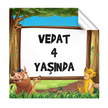 Simba Orman Temalı Kare Parti Etiket
