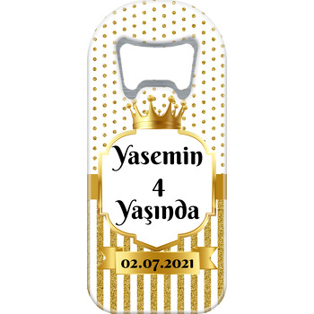 Simli Beyaz Puantiye ile Gold Çerçeve Temalı Uzun Doğum Günü Magnet Açacak