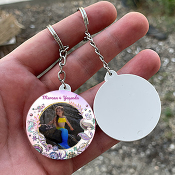 Simli Denizkızı ile Deniz Canlıları Temalı Daire Plastik Doğum Günü Anahtarlık