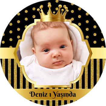 Simli Siyah Puantiye ile Gold Çerçeve Temalı Akrilik Daire Magnet