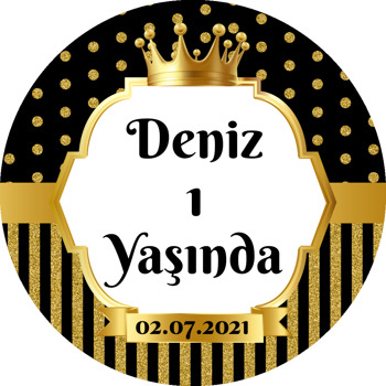 Simli Siyah Puantiye ile Gold Çerçeve Temalı Akrilik Daire Magnet