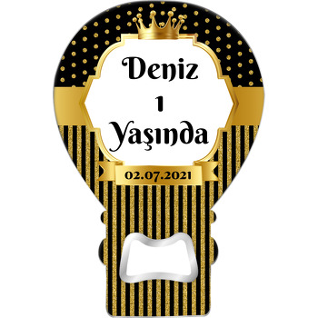 Simli Siyah Puantiye ile Gold Çerçeve Temalı Balon Magnet Açacak