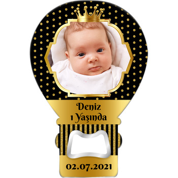Simli Siyah Puantiye ile Gold Çerçeve Temalı Resimli Balon Magnet Açacak
