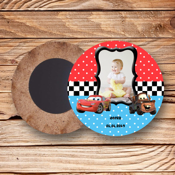 Şimşek Mcqueen 2 Temalı Resimli Ahşap Daire Magnet