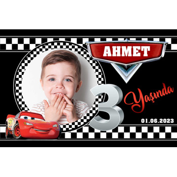 Şimşek Mcqueen 3 Yaş Temalı Doğum Günü Plastik Magnet