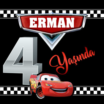 Şimşek Mcqueen 4 Yaş Temalı Kare Doğum Günü Parti Afiş