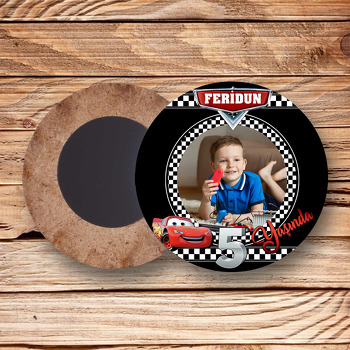 Şimşek Mcqueen 5 Yaş Temalı Daire Ahşap Magnet