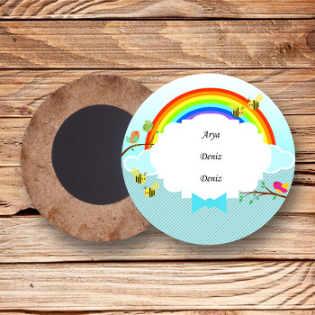 Şirin Kuşlar Temalı Ahşap Daire Magnet