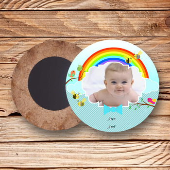 Şirin Kuşlar Temalı Resimli Ahşap Daire Magnet