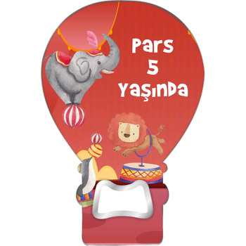 Sirk Hayvanları Aslan ile Fil Temalı Balon Ahşap Magnet 