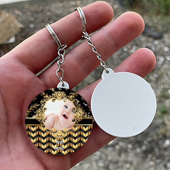 Siyah & Gold Temalı Resimli Daire Plastik Anahtarlık