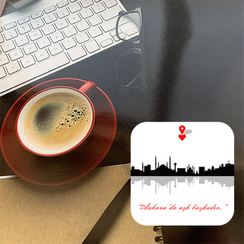 Siyah Beyaz Ankara Silüeti Temalı Bardak Altlığı