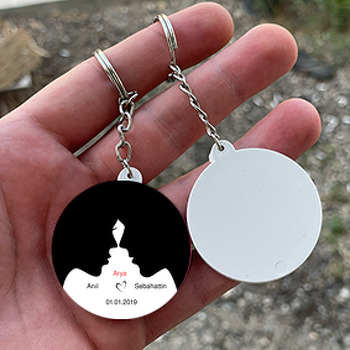 Siyah Beyaz Çift  Söz Nişan Nikah Daire Plastik Anahtarlık