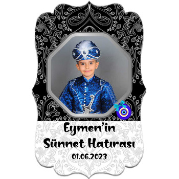 Siyah Beyaz Geleneksel Fonda Gold Nazar Boncuklu Fon Temalı Özel Kesim Magnet