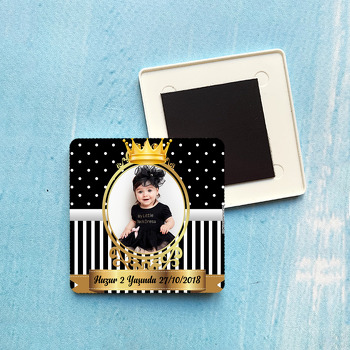  Siyah Beyaz Gold Çerçeve Temalı Kare Plastik Kare Magnet