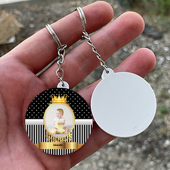 Siyah Beyaz Gold Çerçeveli Temalı Resimli Daire Plastik Anahtarlık