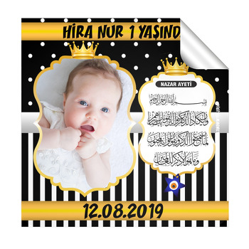 Siyah Beyaz Gold Temalı Dua Temalı  Kare Etiket
