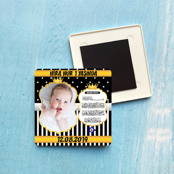 Siyah Beyaz Gold Temalı Dua Temalı Plastik Kare Magnet