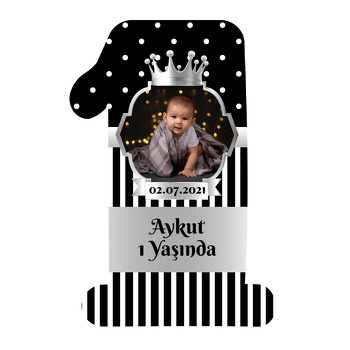 Siyah Beyaz Puantiye ile Gümüş Çerçeve Temalı Doğum Günü Magnet