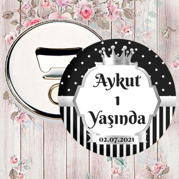 Siyah Beyaz Puantiye ile Gümüş Çerçeve Temalı Magnet Açacak