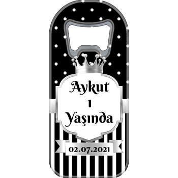 Siyah Beyaz Puantiye ile Gümüş Çerçeve Temalı Uzun Doğum Günü Magnet Açacak
