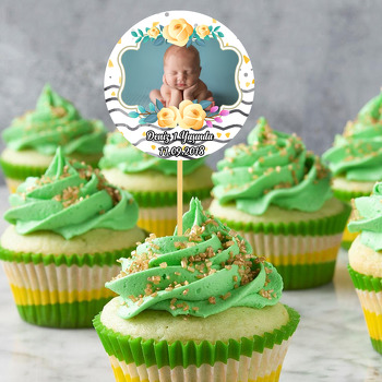 Siyah Beyaz ve Sarı Çiçek  Temalı Resimli Kürdan Süs