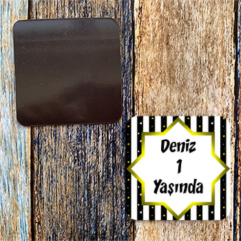 Siyah Beyaz Yıldız Temalı Doğum Günü Kare Magnet