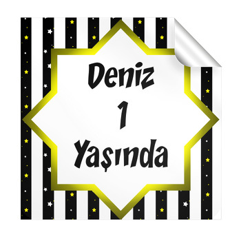 Siyah Beyaz Yıldız Temalı Kare Etiket