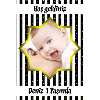 Siyah Beyaz Yıldız Temalı Resimli Doğum Günü Afiş